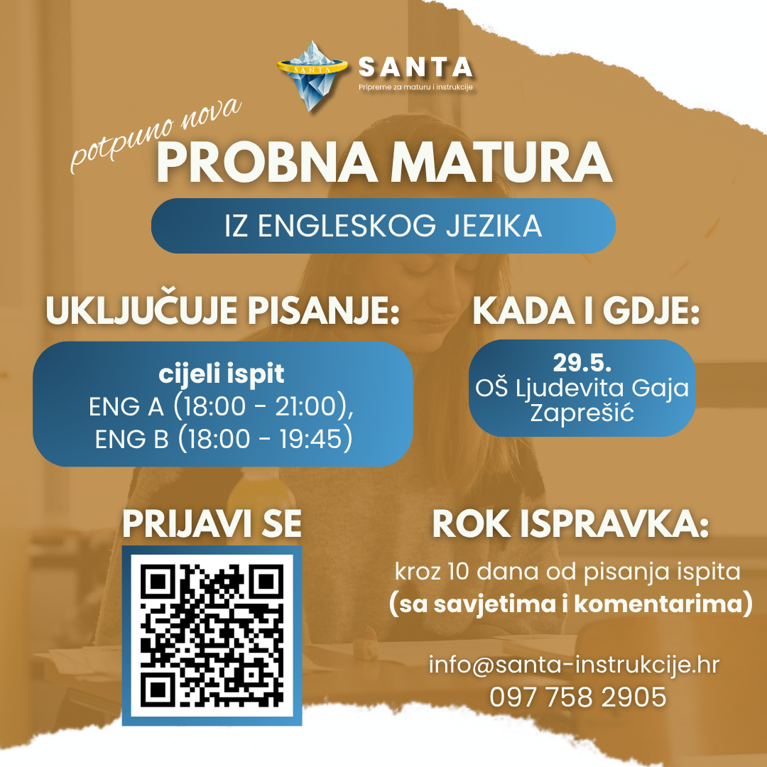 Probna matura 2026. – Hrvatski jezik, SANTA Instrukcije Zaprešić